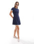 Pieces Sport Core mini dress with contrast trim in navy and white