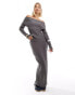 Glamorous off shoulder rib knit jumper in charcoal co-ird