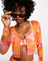 Only mesh tie front top co-ord in orange tie dye