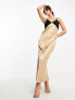 River Island colour block maxi slip dress in beige