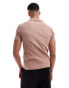 ASOS DESIGN muscle fit ribbed revere polo in brown