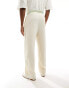 ASOS DESIGN wide ribbed velour joggers in off white with green detail - CREAM