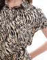 Pieces mini shirt dress with tie waist in animal print