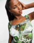 Motel square neck tie front crop top in blurred green daisy