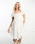 Wednesday's Girl Maternity dobby cotton puff sleeve mini smock dress in white