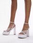 Topshop Wide Fit Elsie strappy platform with ankle tie in white