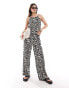 JDY pull on wide leg plisse trouser co-ord in black & white zebra print