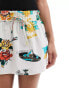 ASOS DESIGN linen look tie waist mini skirt in tropical print