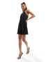 River Island halter neck satin mini dress in black