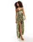 ASOS DESIGN satin chiffon mix gathered cut out maxi dress with tie back in shadow floral print