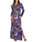 Women's Purple Paisley Long Sleeve Side Slit Fitted Maxi Dress