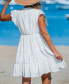 Women's White Split Neck Tassel Tie Lace Mini Beach Dress