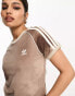 adidas Originals tight fit three stripe t-shirt in wonder beige