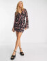 ASOS DESIGN ruched mini dress with fluted sleeves in butterfly print