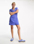 Noisy May v-neck button down mini dress in blue