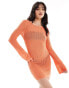 Something New X Larissa Marielle Wehr sheer crochet mini dress in sunset orange