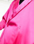 ASOS DESIGN long sleeve double breasted satin shirt with shawl collar in neon pink