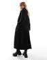 Brave Soul boucle belted maxi coat in black