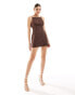 SNDYS linen square neck button down cami mini dress in chocolate