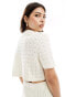 ASOS DESIGN knitted polo top with stitch detail in cream