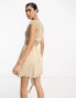 ASOS DESIGN crochet mix mini dress with tie detail in burnt sand