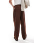 ASOS DESIGN smart wide leg trousers with crossover side belt in brown