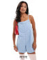 Vero Moda Petite square neck chambray playsuit in light blue denim