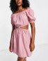 Esmee Exclusive beach square neckline mini summer dress with cut out detail at waist in dusty rose