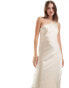 Object one shoulder satin maxi dress in cream