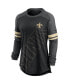 Women's Black/Heathered Charcoal New Orleans Saints Team Outline Raglan Performance Long Sleeve T-Shirt