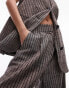 Topshop co-ord stripe linen wide leg pleated trouser in brown