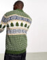 ASOS DESIGN knitted 1/4 zip Christmas jumper in green fairisle pattern