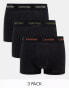 Calvin Klein 3-pack low rise trunks with contrast logo waistband in black