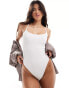 South Beach textured cross back high leg swimsuit in off white