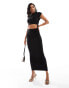 Kaiia slinky ruched drawstring maxi skirt co-ord in black