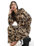 New Look animal print crinkle smock midi dress