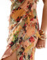 ASOS DESIGN cami bias maxi dress with ruffles with patched lace in mixed floral print