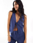 Kaiia tie front waistcoat co-ord in blue pinstripe