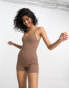 ASOS DESIGN seamless ribbed short unitard in mocha