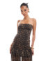 ASOS DESIGN mesh bandeau drop waist midaxi dress in leopard print