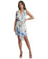 Women's Printed Tie-Waist Drape-Front A-Line Dress