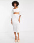 In The Style x Yasmin Devonport exclusive lace frill sleeve detail crop top co-ord in white