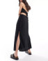 Monki midi skirt with tie waist in black