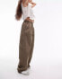 Topshop super wide leg pleated poplin trouser in khaki