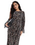 Vila plisse maxi dress with wide sleeves in zig zag animal print