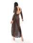 Iisla & Bird long sleeve maxi crochet beach dress in dark brown