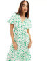 Wednesday's Girl bloom floral v-neck smock midi dress in green and white