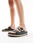 schuh Tish double buckle espadrille slides in black leather