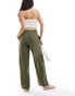 JDY wide leg belted linen trousers in khaki