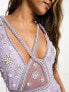 Starlet mini dress with cross detail and beaded embellishment in lilac